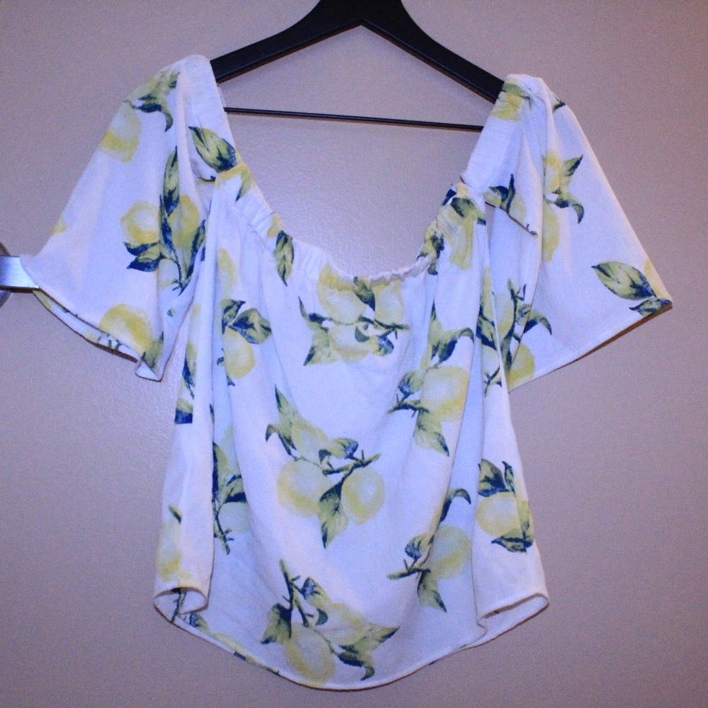 Sweet Wanderer Lemon Print Off-the-Shoulder Top - Picture 2 of 4